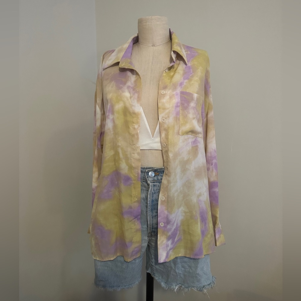 Silky button down top